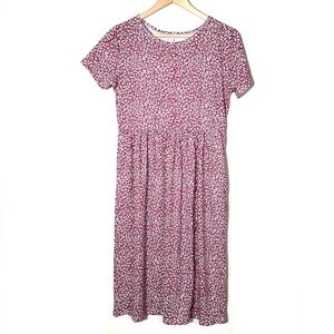 Tickled Teal red floral short sleeve midi dress size medium M B192